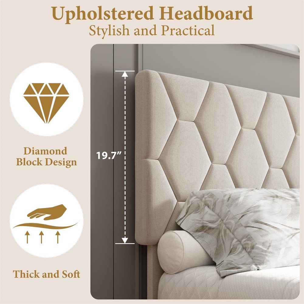 ☑️Queen Upholstered Bed Frame Heavy-Duty Platform Bed Frame Upholstered Headboar