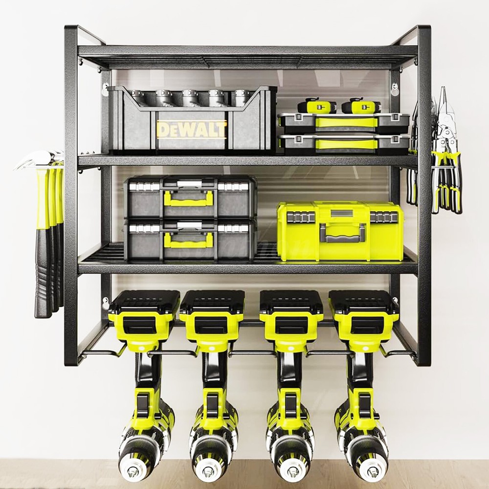 Power Tool Organizer Wall Mount Extended Large Heavy Duty 4 Layer 4 Drill Holder