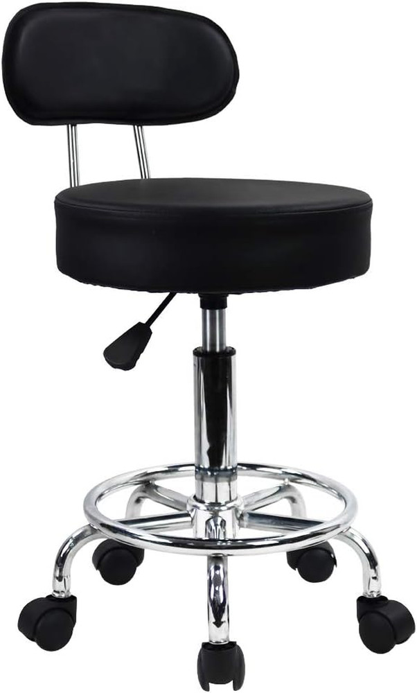 PU Leather Rolling Stool Mid-Back with Footrest Height Adjustable Office Compute