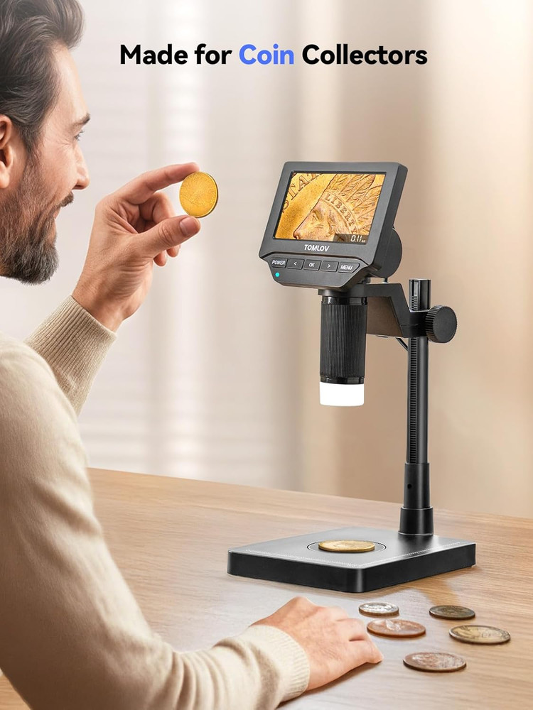 DM4W Microscope with Weighing Scale: 4.3" Digital Coin Microscope with Screen, E