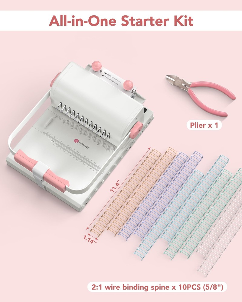 MAKEASY Binding Machine Hole Pitch 2:1 - Portable Book Kit with Pink