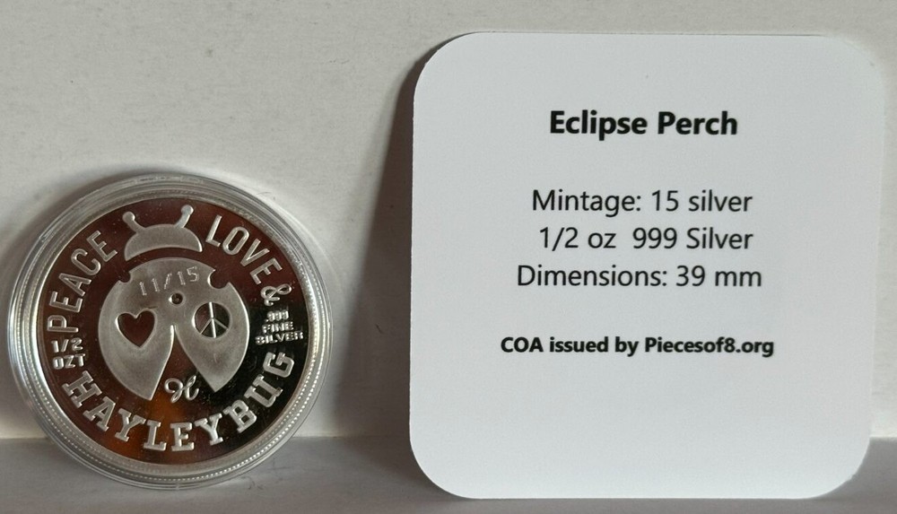 Hayleybug 1/2 oz Eclipse Perch Moon Owls silver coin w/ COA POP 15