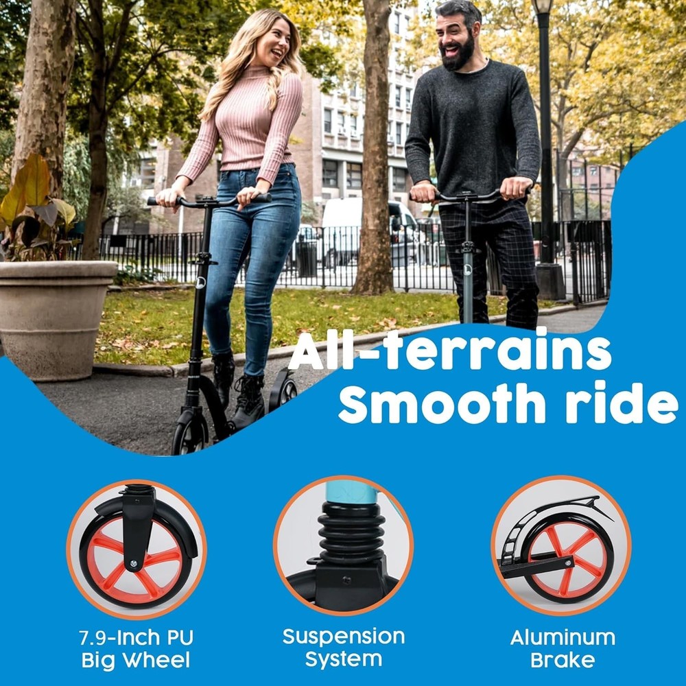 Fusion Blue Adjustable Kick Scooter - Lightweight, Foldable & Ergonomic Design