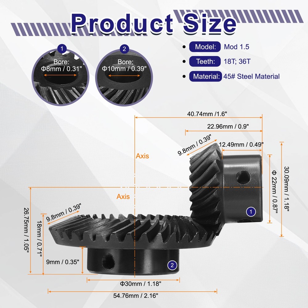For 1.5 Mod 8mm hole 18 teeth left & 10mm hole 36 teeth right