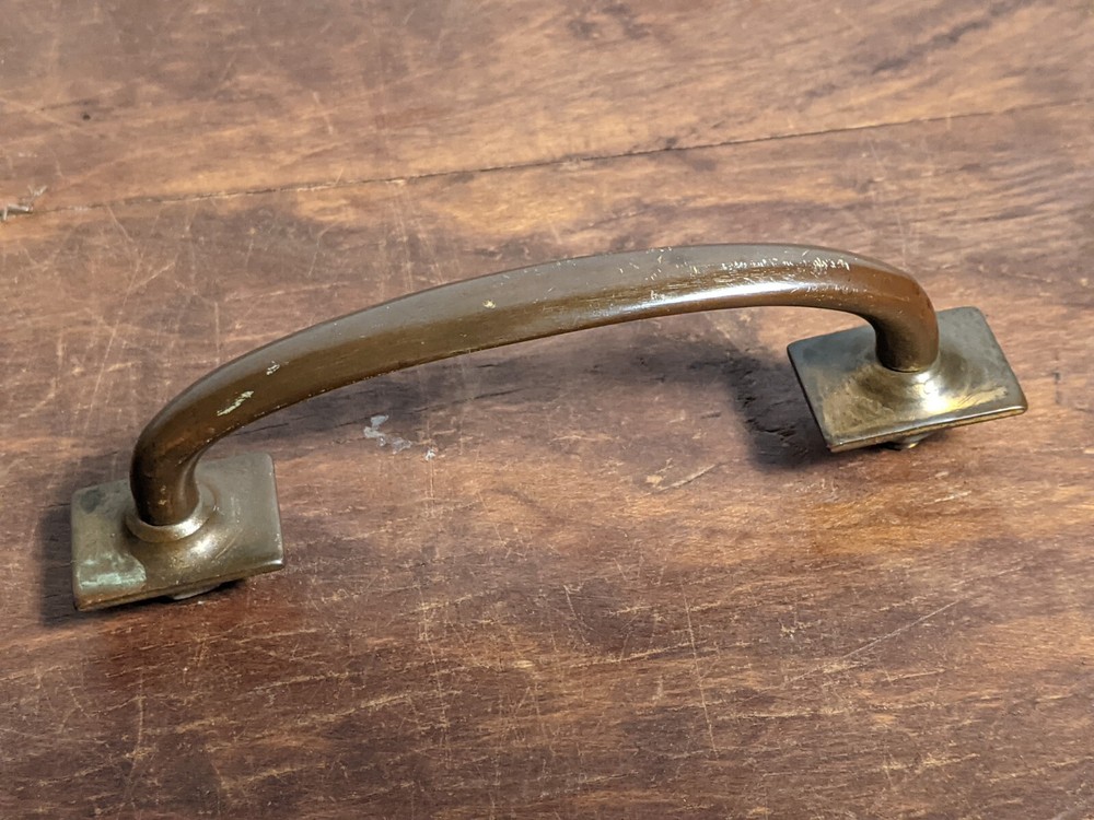 Vintage Solid Brass Original Drawer / Bin Pull Industrial Hardware 3.75" OC