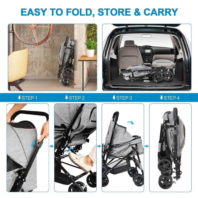 Dog Stroller for Large Medium Dogs Cats with Reversible Handle Foldable