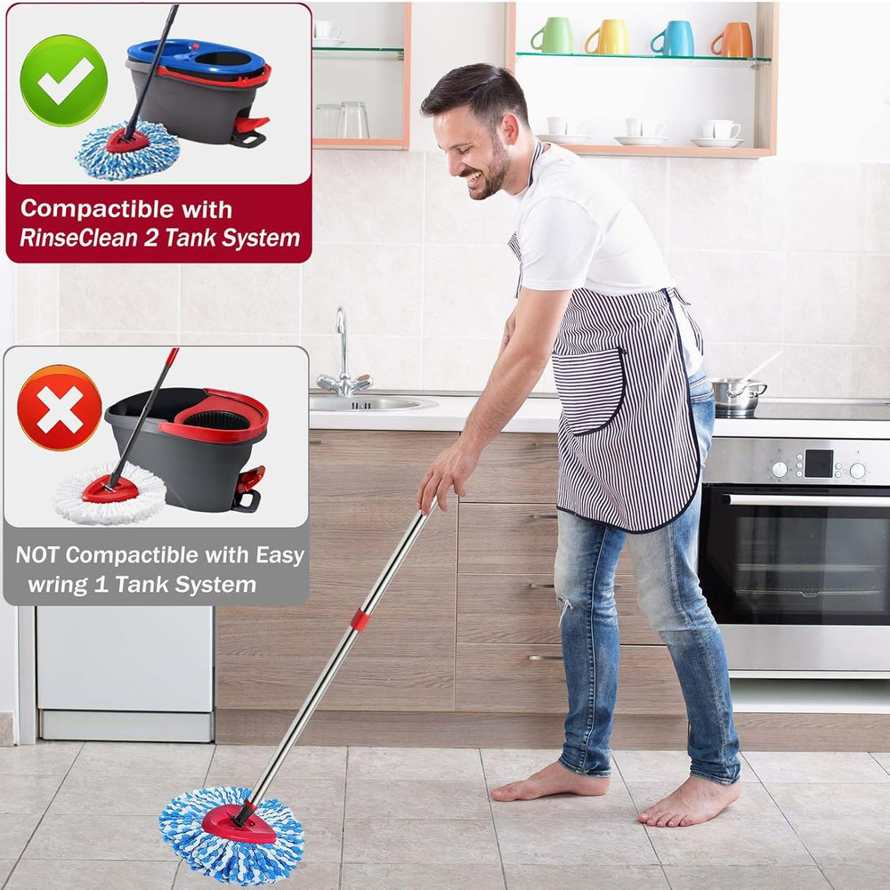 Spin Mop Replacement Heads Microfiber Set for 2 Tank System with Handle Brush