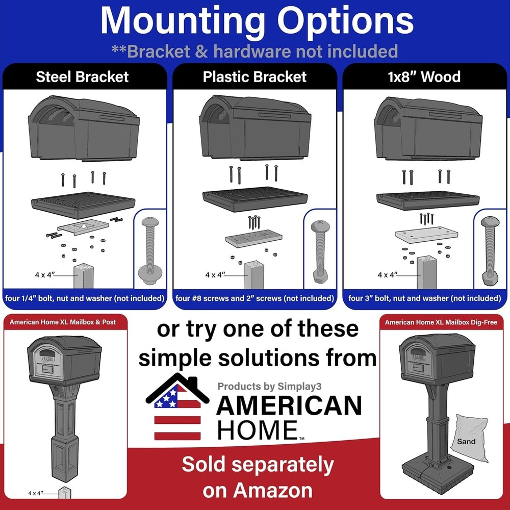 XL Post Mount Mailbox Extra Large Capacity Double-Wall Weather-Resistant Black