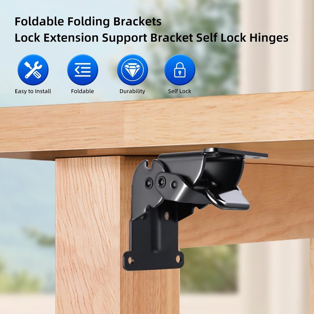 Heavy-Duty Steel Self-Locking Folding Hinges, 8-Pack, Black