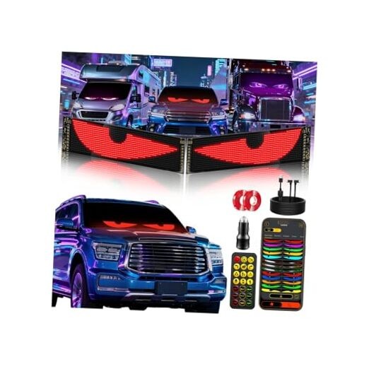 LED Sign for Car 2PCS - 23''x5''  Devil's Eyes Light for Windshield, 5V USB