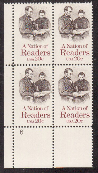 Scott #2106.... 20 Cent....Readers....  Plate Block