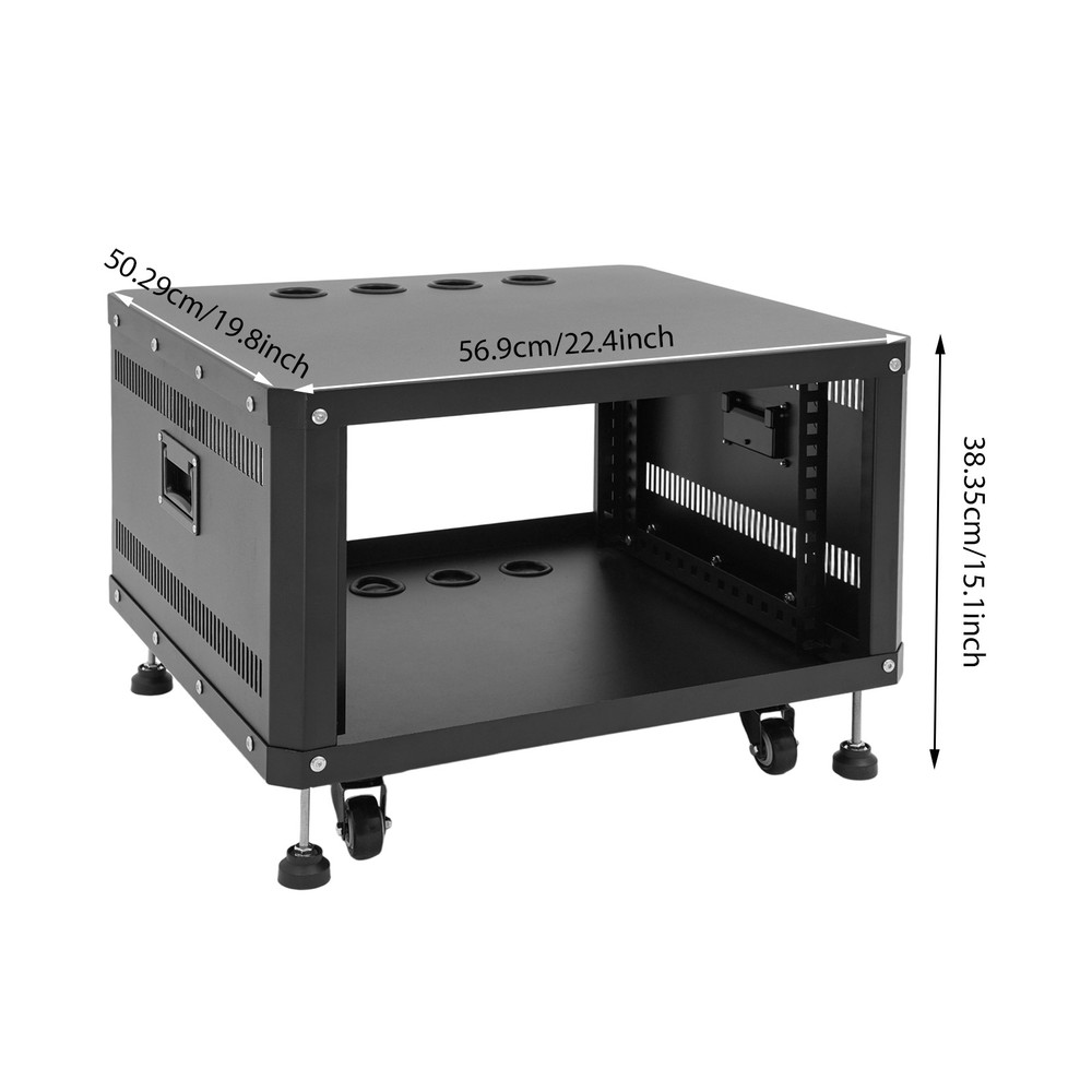 6U Rolling Studio Rack Stand Adjustable DJ Rack with Casters Base Side Top Panel