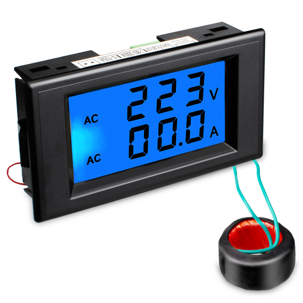 Dual Display LCD Digital AC80-300V 100A Amp Voltage Panel Meter White/Black