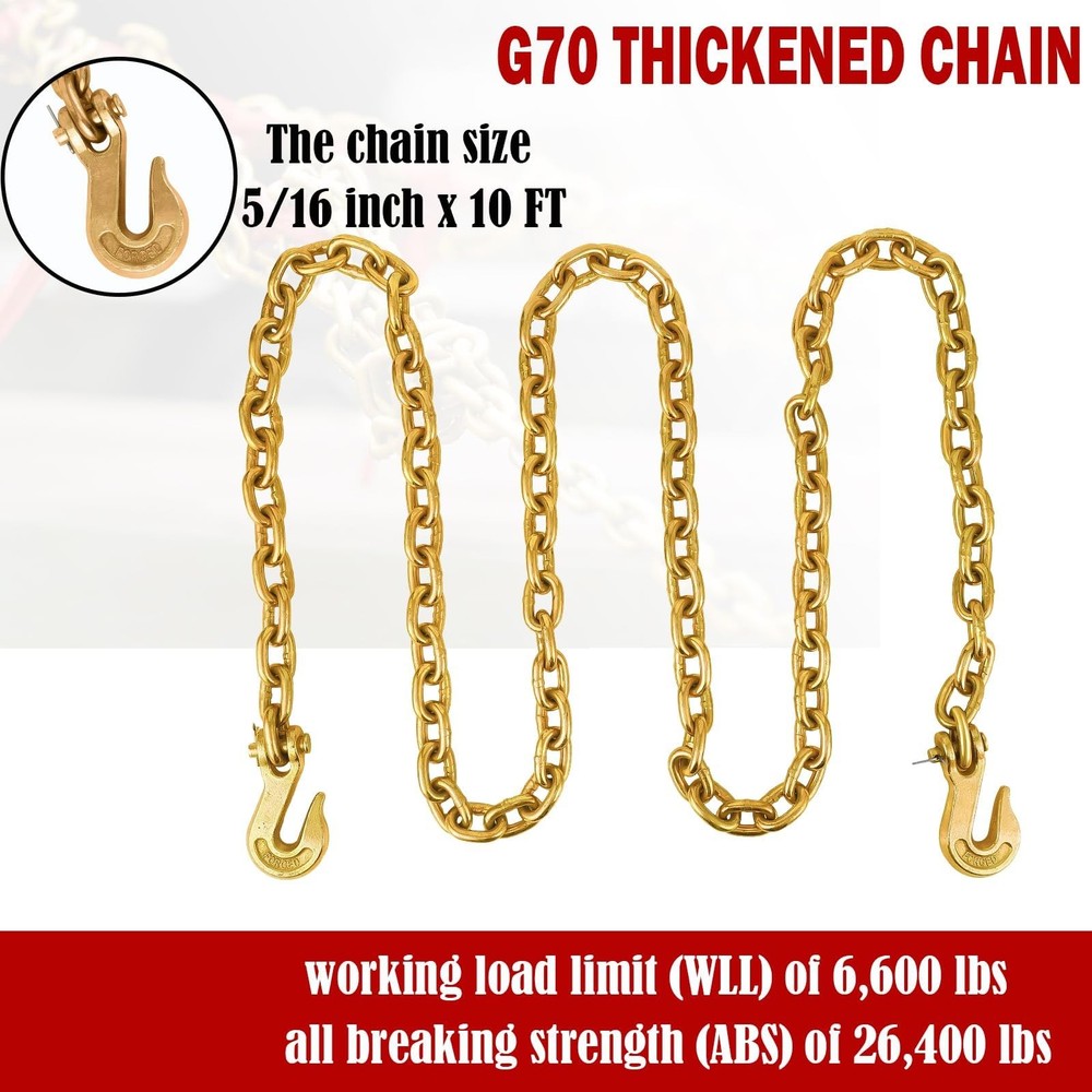 2pcs Ratchet Load Binders, 5/16"-3/8" Chains and Binders Kit ,Grab Hooks
