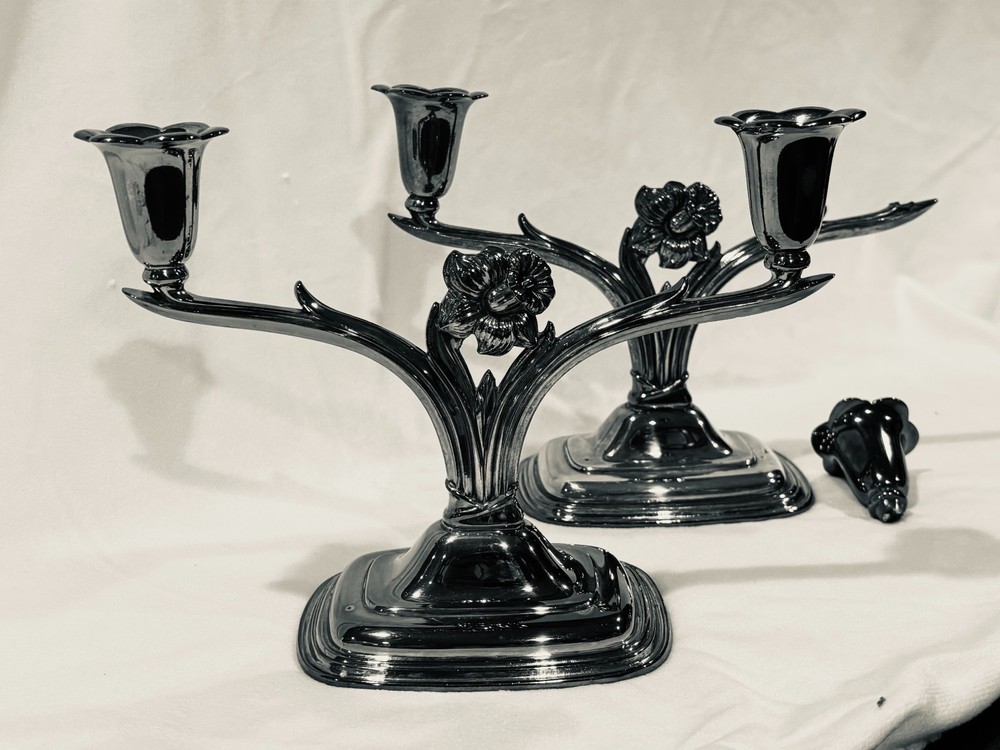 2-Candle Candelabra Silver Plated Pair