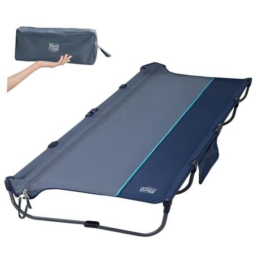 20-Second Quick Set-Up Camping Cot, Lightweight Aluminum Folding Cot with Blue
