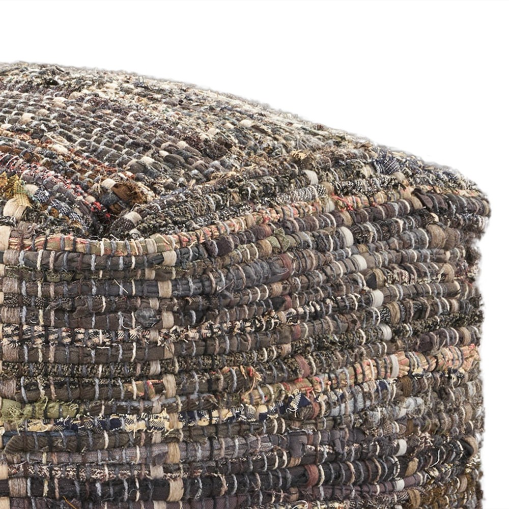 Koki Handcrafted Fabric Pouf, Khaki