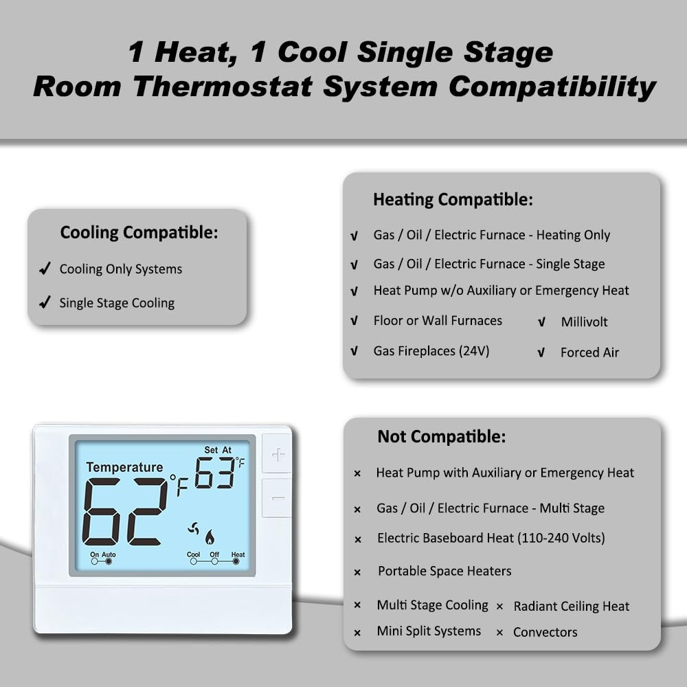 Non-Programmable Thermostat for Conventional Single-Stage Systems, 1 Heat/1 C...