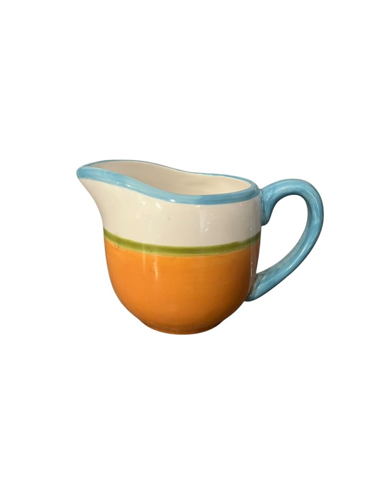 Dansk Handpainted Orange Blue Ceramic Creamer