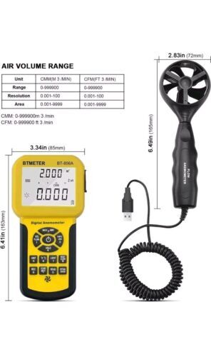 Pro CFM Anemometer Measures Wind Speed Wind Flow Wind Temp for HVAC Air Flow USB