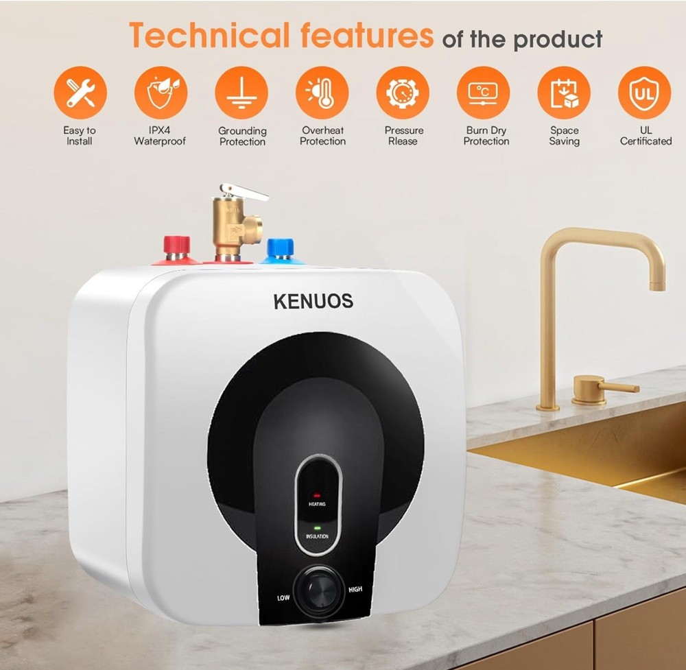 Electric Mini-Tank Water Heater - 2.7 Gallon Small Under Sink Instant Hot Water