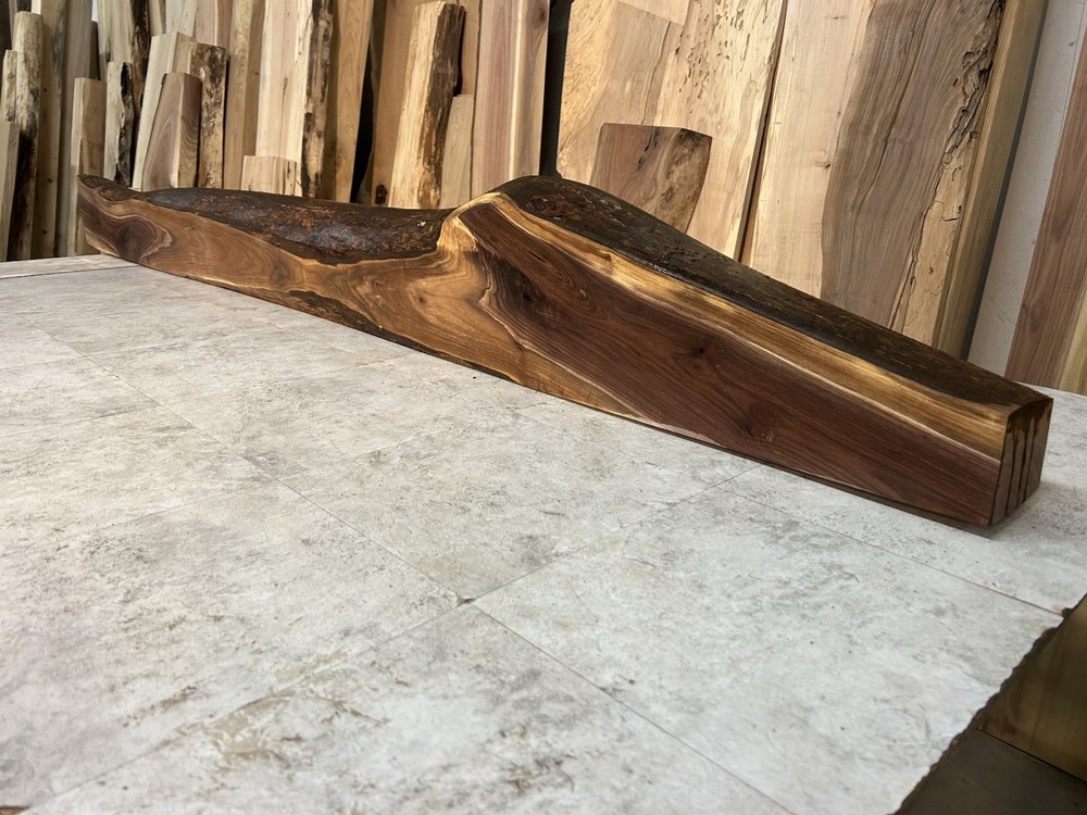 Figured Walnut Mantel/Fireplace Mantel Shelf/Solid Wood/Live Edge Walnut Shelf