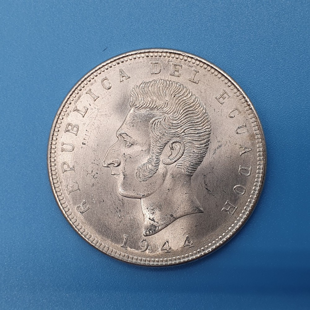Ecuador 1944 Milled Silver 5 Sucres