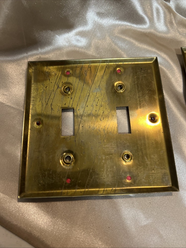 three Vintage Brass Light Switch Covers Red Velvet