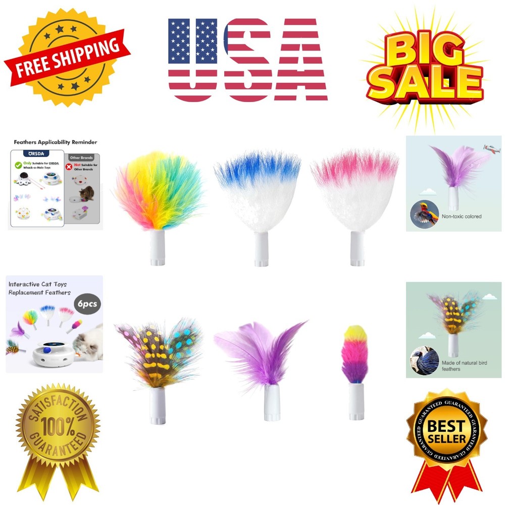 6PCS Feathers Replacement ONLY Interactive Cat Toys