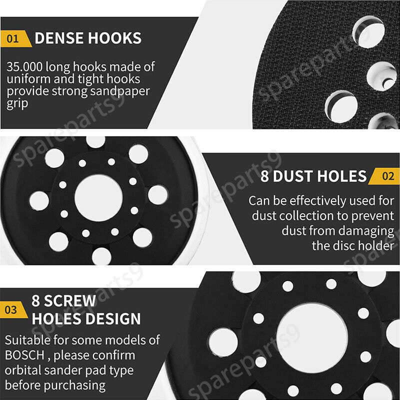 5" 8 Hole Hook & Loop Sander Pad For Bosch GEX125-1A PEX200A PEX220 PEX220AE
