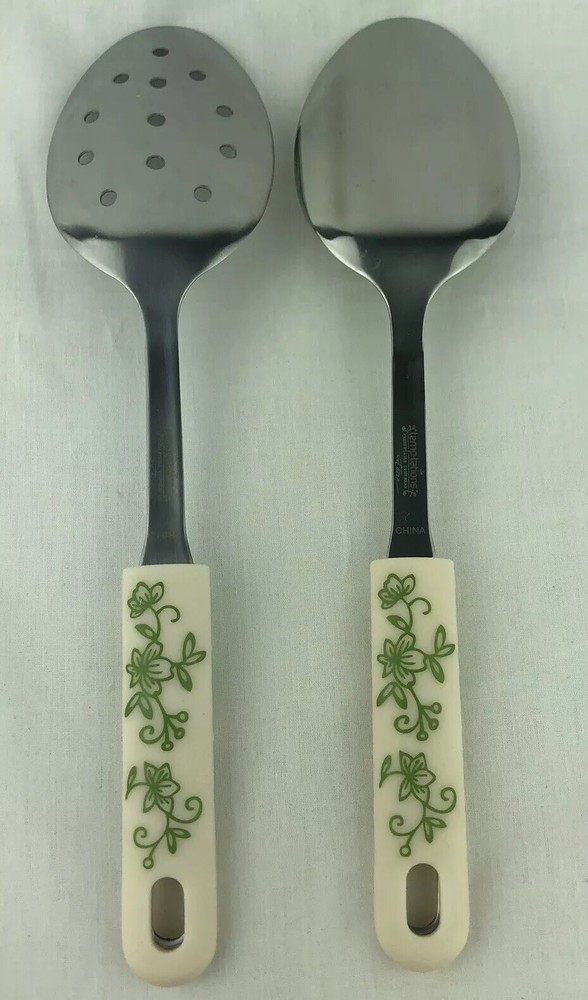 Temp-tations Presentable Ovenware by Tara Slotted Spoon Serving Green White
