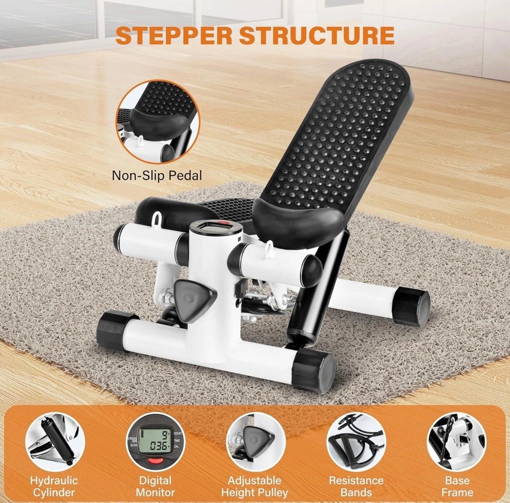 Sunny White Mini Stepper with Exercise Bands for Home Workouts