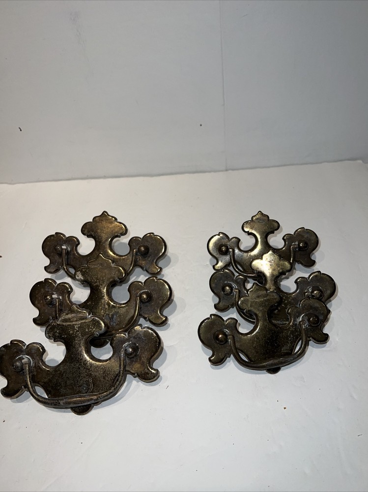 6 vintage pull handles handle lot drawer drop pull Metal Gold Tone
