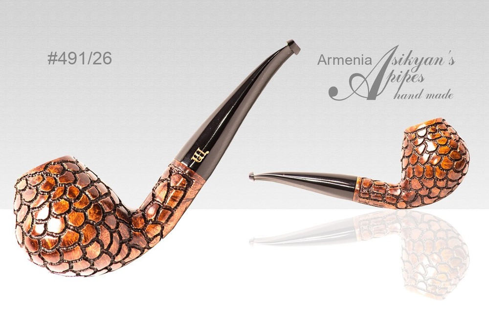 Asikyan Pipe 491/26 Bent Brandy Art Rusticated Hand Made