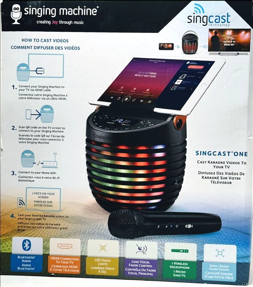 Singing Machine SingCast One Casting Bluetooth Karaoke System Wireless Mic.