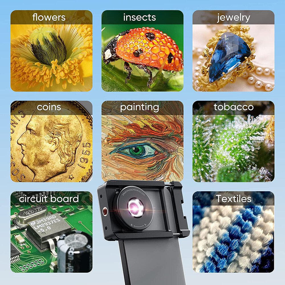 Phone Macro Lens 100X Magnification Microscope for Android/iPhone with LED Light
