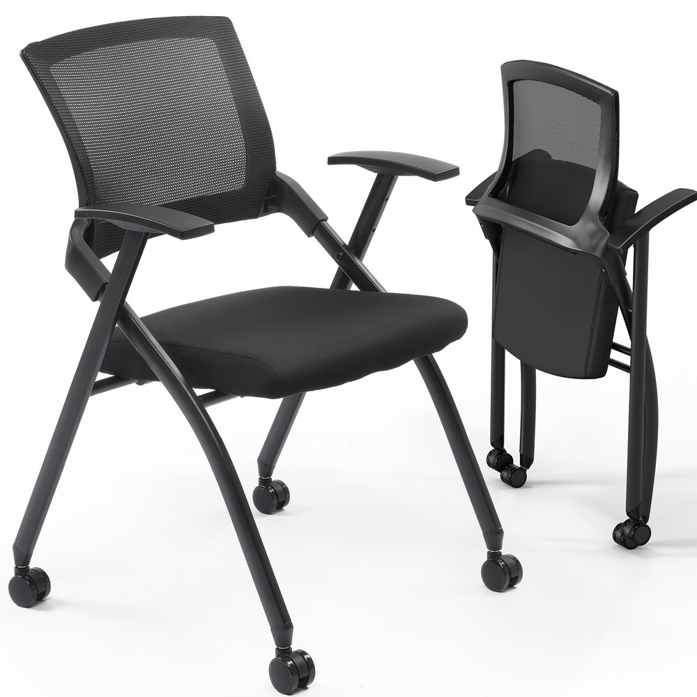 Stackable Reception Chairs, Wheels, Foldable, 350lb Capacity, 2-Pack