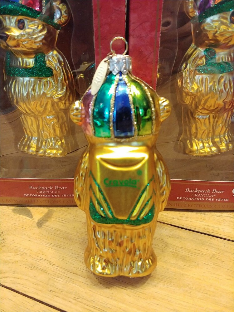 HALLMARK Keepsake Backpack Bear Crayola Blown Glass Ornament 2000 (2) Per Order!