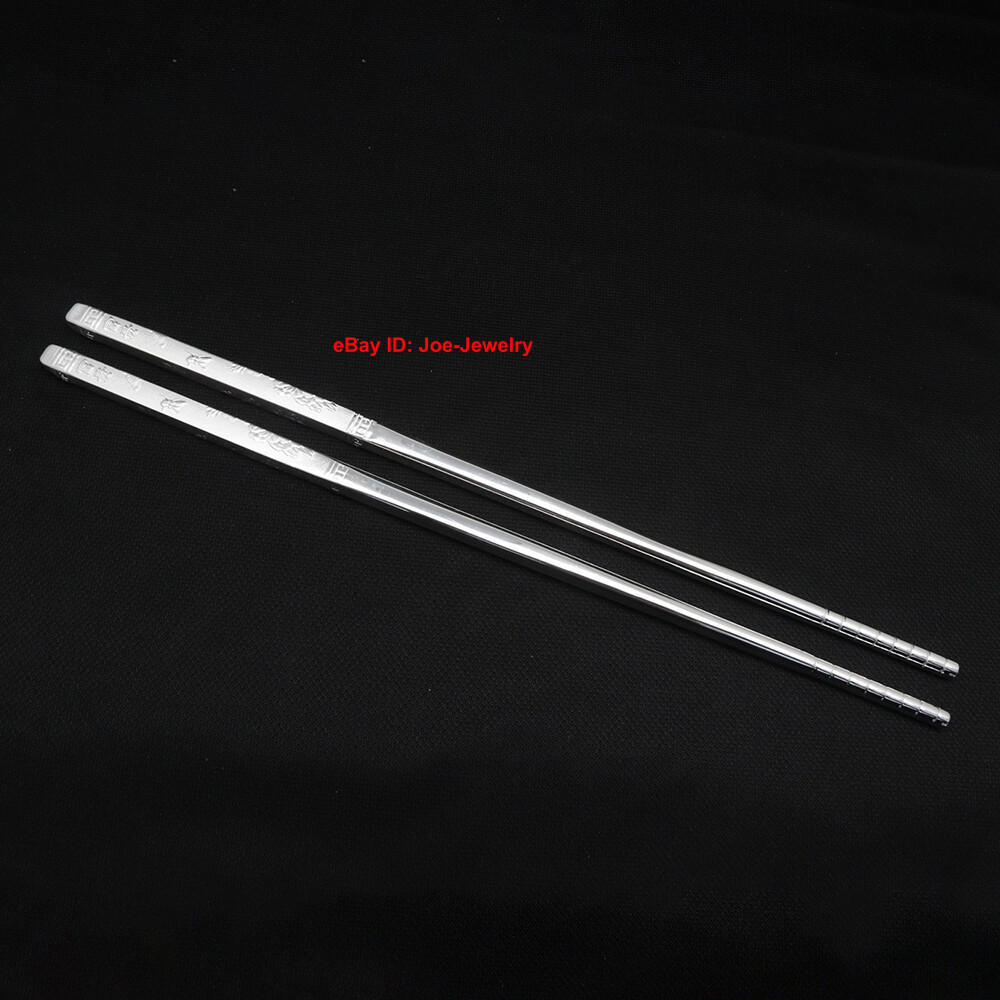 Real 999 Fine Silver Chopsticks Solid Silver Healthy Tableware Peony PatternGIFT