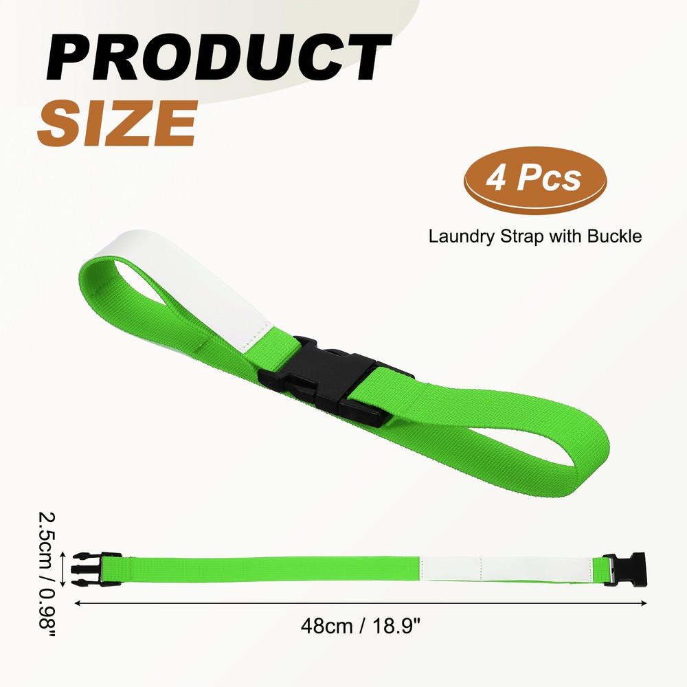 4 Pcs Multipurpose Laundry Strap with Buckle, Light Green