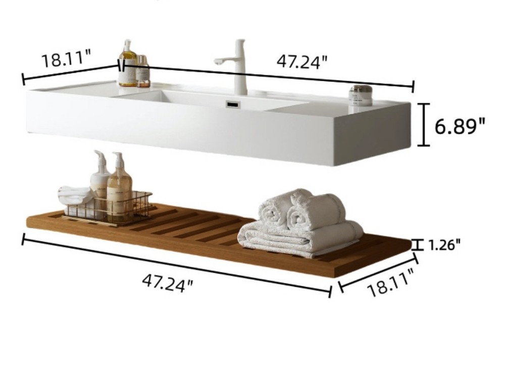 LEDE 48" Bathroom Vanity with Vessel Sink, Wall-Mounted Floating White Rectang