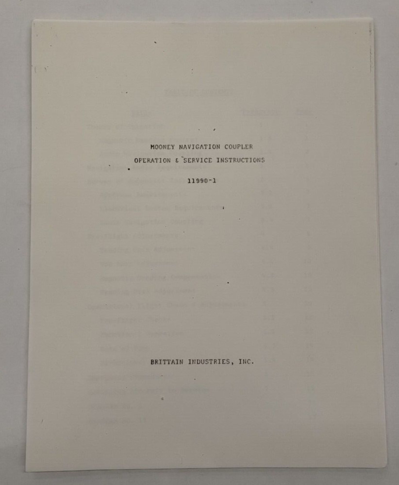 Brittain Industries Mooney Navigation Coupler Operation & Service Instructions