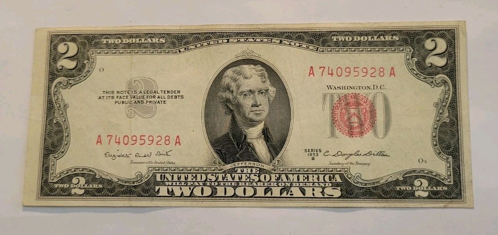 1953 B  $2 Dollar Red Seal  Banknote