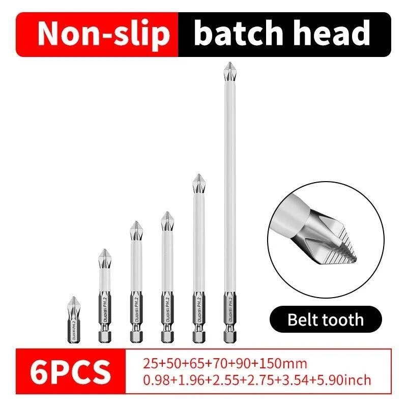 6-Piece Magnetic Non-Slip Cross Head Drill Bit Set