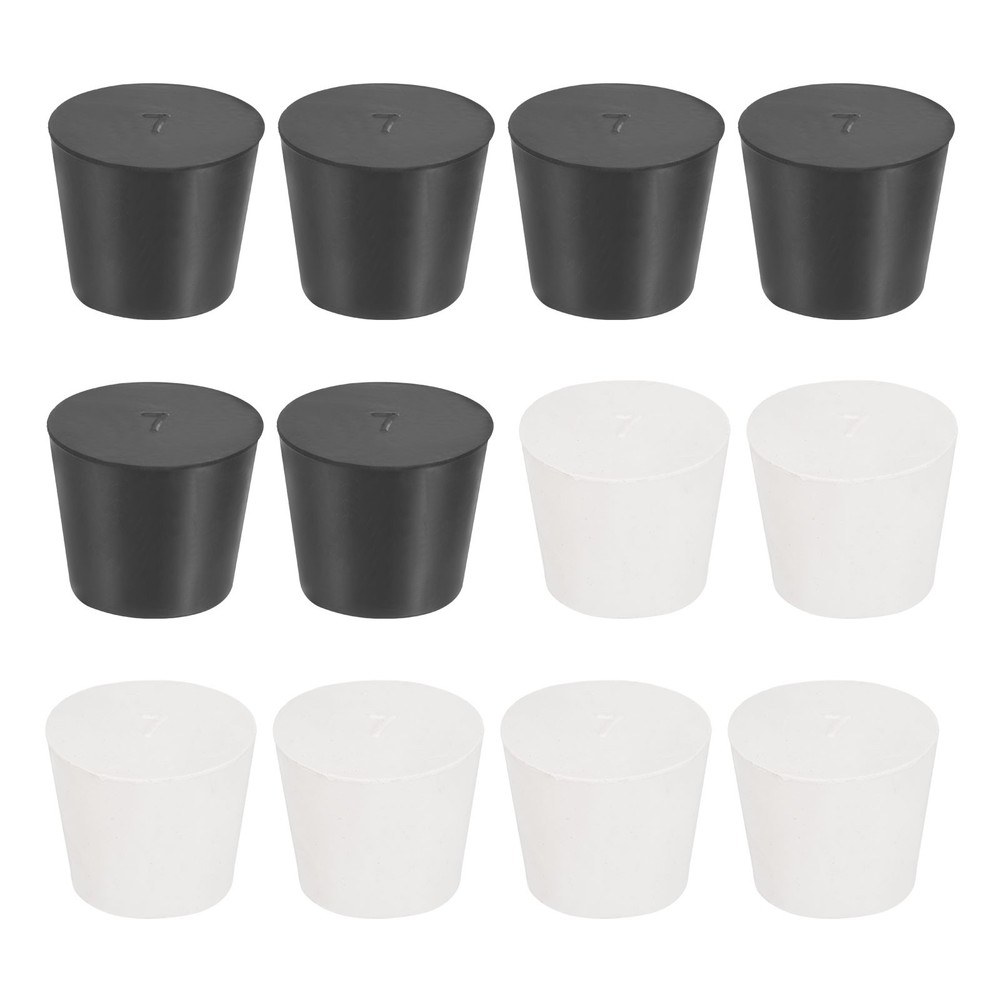 12 Pcs Solid Rubber Stopper Size 7#-37mm x 29mm - 30mm Long, Black/White