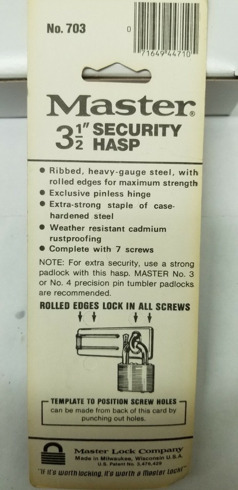 Master Padlock Security Hasp #703 Master lock 3-1/2" heavy duty hasp locksmith