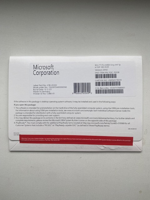 Microsoft Windows 11 pro professional 64bit DVD disk
