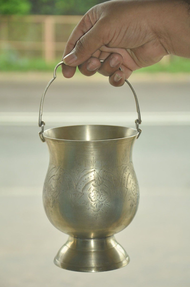 Vintage Brass Engraved Handcrafted Unique Shape Ice Cube Bucket/Box