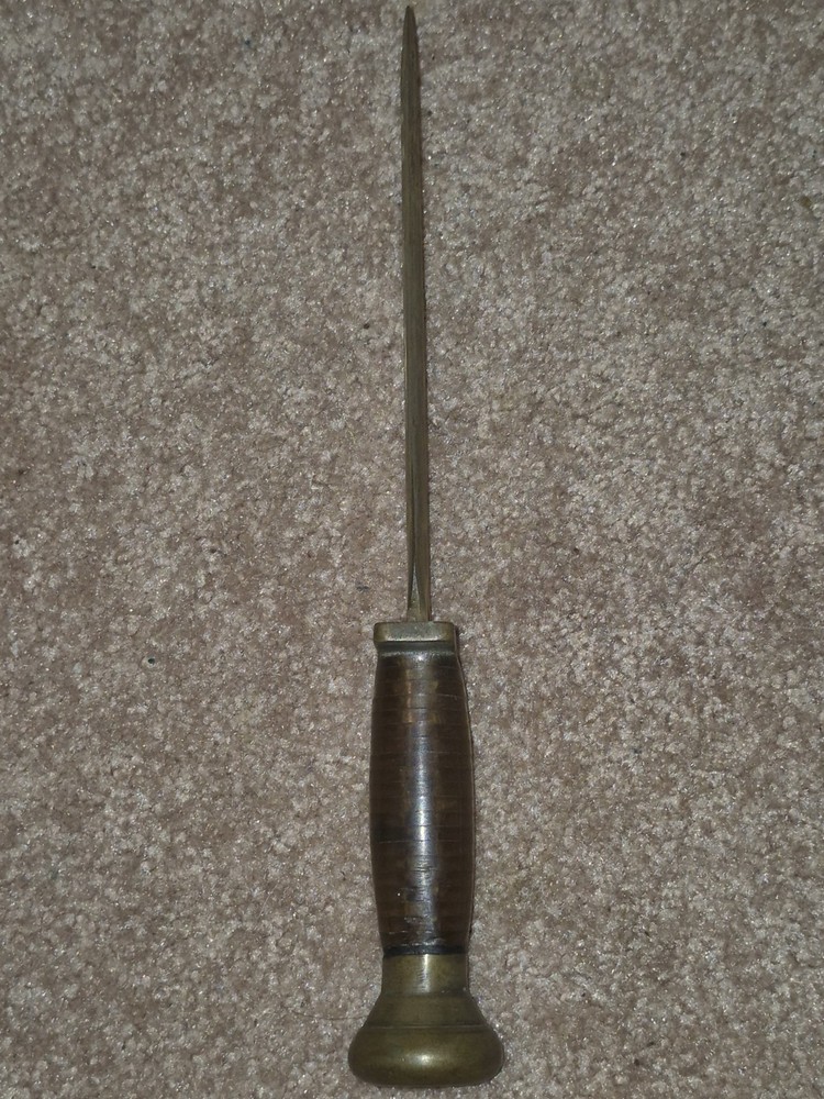 WW2?? Ka-bar Style Knife Solid Brass With Clear Layered Handle Very Solid Heavy