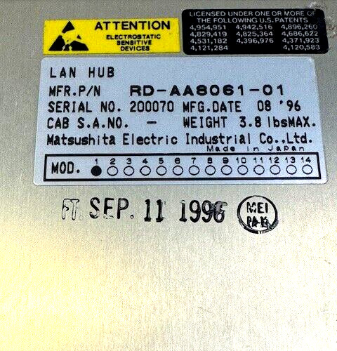 MATSUSHITA AIRCRAFT LAN HUB INTERFACE RD-AA8061-01